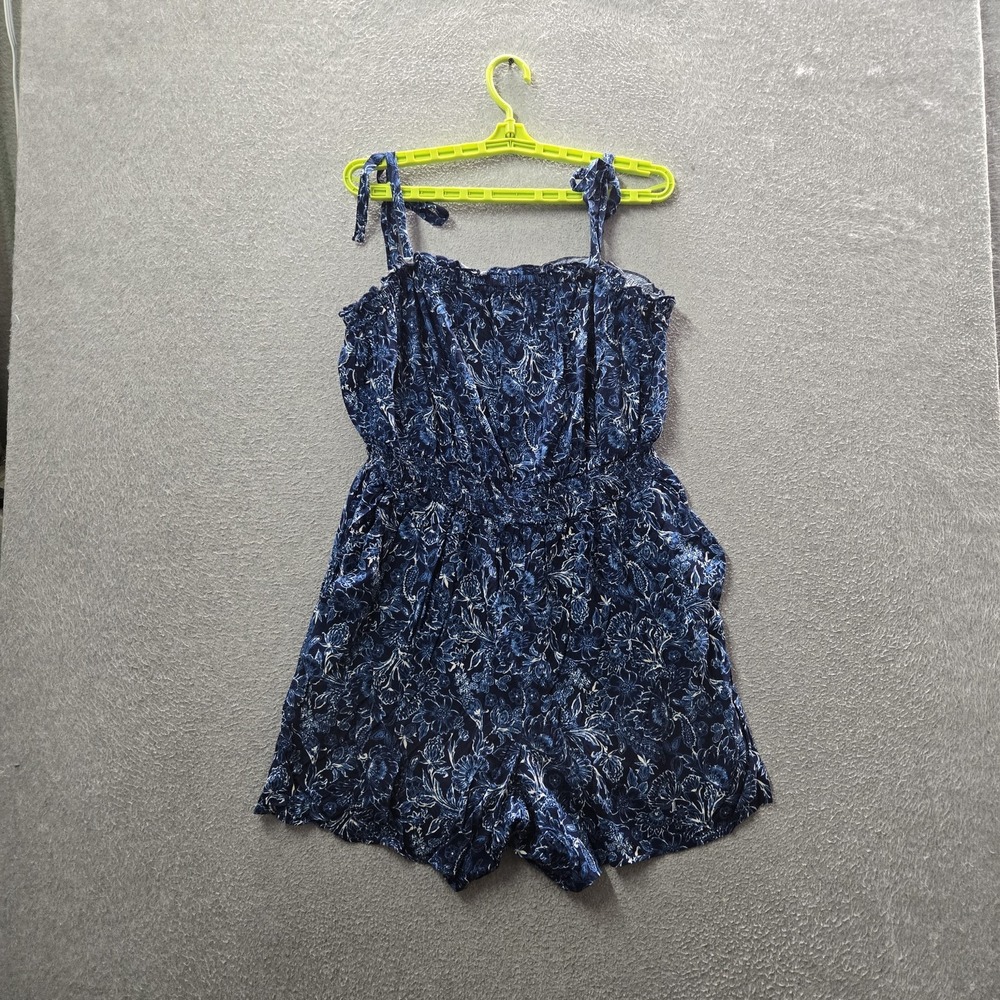 Torrid Women Romper 1 Blue Floral Stretch Challis Tie Strap Sleeveless